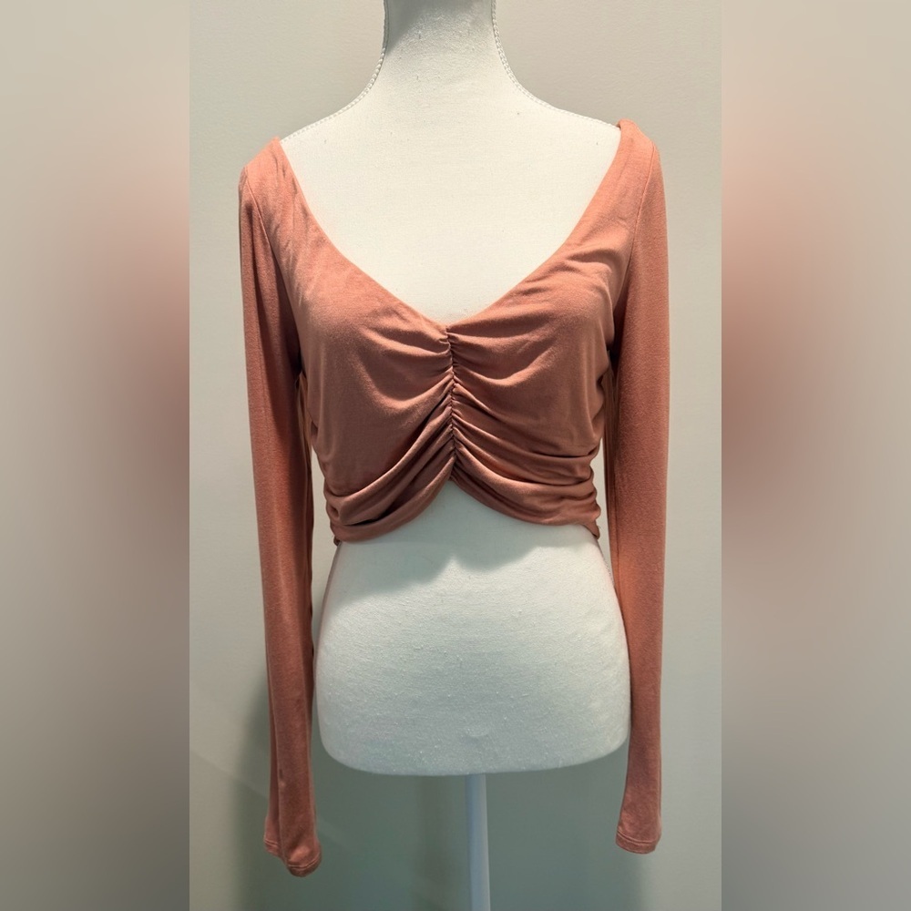 Free People Beach Peach Ruched Crop Top Medium Stretch Long Sleeve NWT